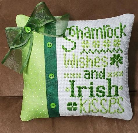 Shamrock Wishes Cross Stitch Pillow