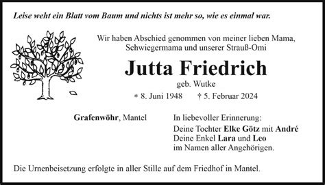 Traueranzeige Jutta Friedrich Grafenwöhr OberpfalzECHO