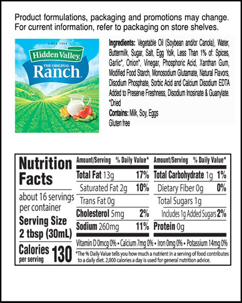 Hidden Valley Ranch Seasoning Nutrition Facts Besto Blog