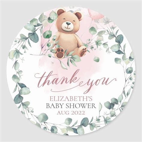 Pink Bear Baby Shower Classic Round Sticker Zazzle In 2022 Baby