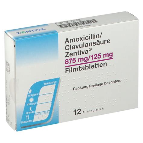 Amoxicillin Clavulansäure Zentiva 875 mg 125 mg 12 St mit dem E Rezept