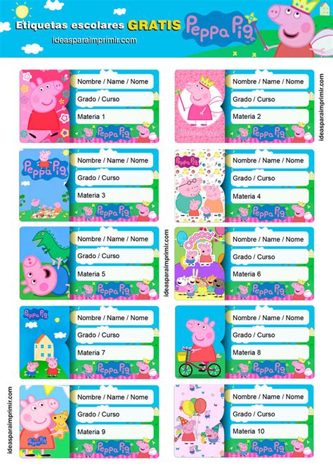 10 Etiquetas Escolares De PEPPA PIG GRATIS Para Editar E Imprimir