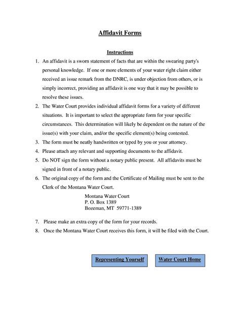 Fillable Online Courts Mt An Affidavit Is A Sworn Statement Of Facts