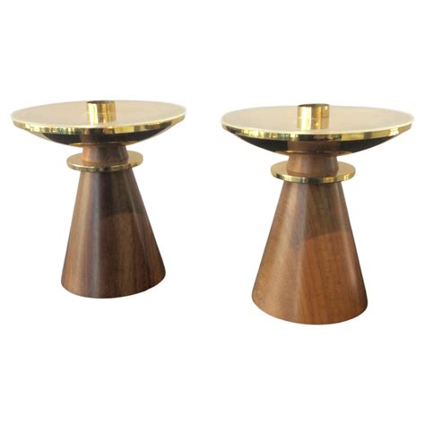 1960s Walnut And Brass Candlesticks For Sale At 1stdibs