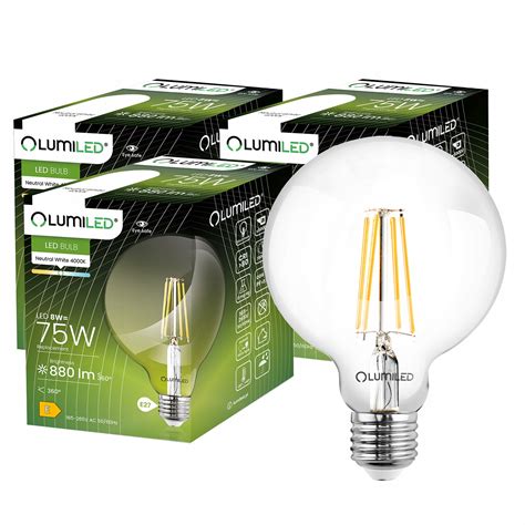 3x Żarówka LED E27 G95 8W Filament Globe LUMILED ozdobna duża kula