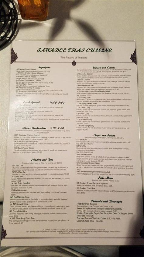 Menu At Sawadee Thai Cuisine Restaurant Hinesville