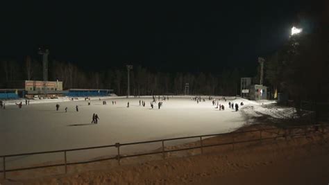 Ice Skating Rink at Night Stock Footage Video (100% Royalty-free ...