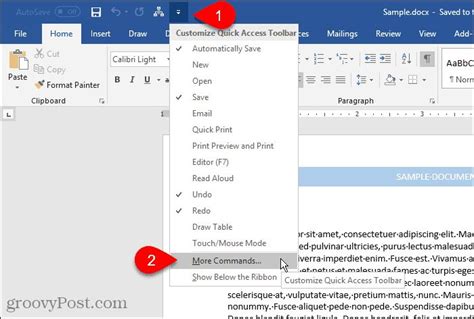 Adding Frequently Used Commands To The Quick Access Toolbar In Office