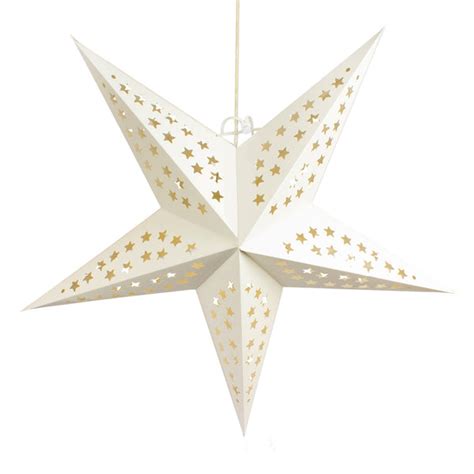 24 Inch Solid White Stars Cut Out Paper Star Lantern Hanging