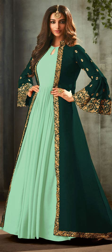 Festive Mehendi Sangeet Reception Green Color Georgette Fabric Salwar