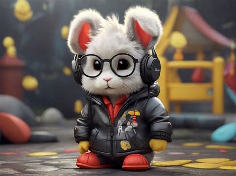 Premium Photo A Cartoon Baby Rabbit Wearing A Leather Jacket