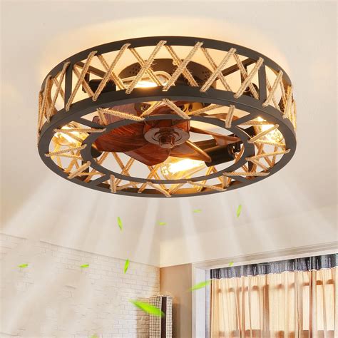 Kuroshine Boho Caged Ceiling Fan With Light Inch Rattan Bladeless