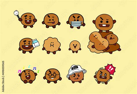 This Cute Bt Shooky Big Set Sticker Concept Vector Design Stock