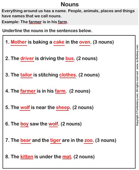 Underline The Nouns Worksheet Turtle Diary