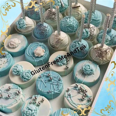 60 PC Gluten Free Party Package Blue Silver Chocolate Cake Pops