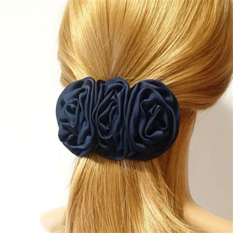 Handmade Satin Rose Decorated French Hair Barrettes French Hair Hair