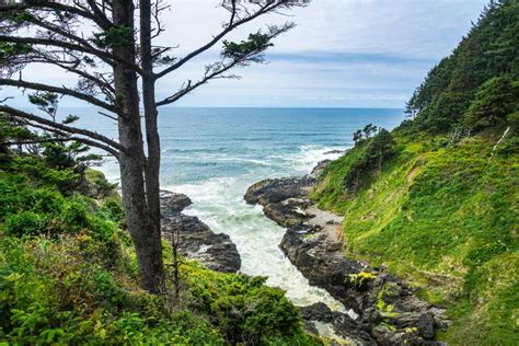 Devil`s Churn Overlook Cape Perpetua Yachats Oregon Coast Usa Stock