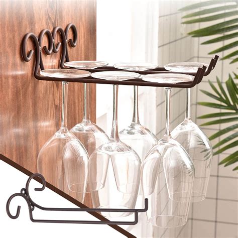 Njspdjh Wall Mounted Rack Metal Wall Mounted Glass Rack Goblet Cup