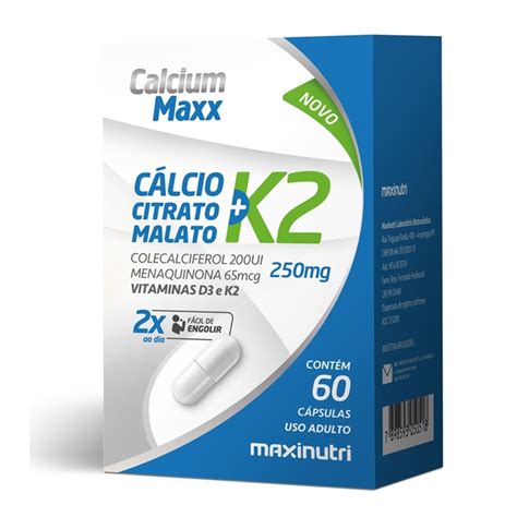 Calcium Maxx K2 Cálcio Citrato Malato K2 Maxinutri 60 Cápsulas