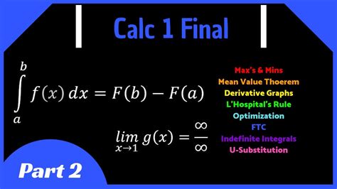 Calculus 1 Final Review Part 2 Max And Mins Mvt Lhospitals Rule