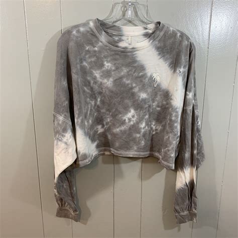 Flirtitude Active Gray Tie Dye Cropped Long Sleeve Oversized T Shirt