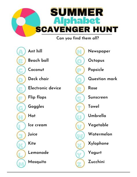 FREE Alphabet Scavenger Hunt Printable For Summer Leap Of Faith Crafting