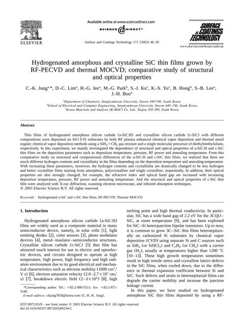 PDF Hydrogenated Amorphous And Crystalline SiC Thin Films Grown By RF