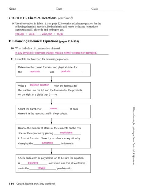 Balancing Chemical Equations Chapter 11 Chemical Reactions Worksheets Library