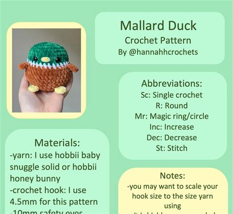 Mallard Duck Crochet Pdf Pattern Etsy