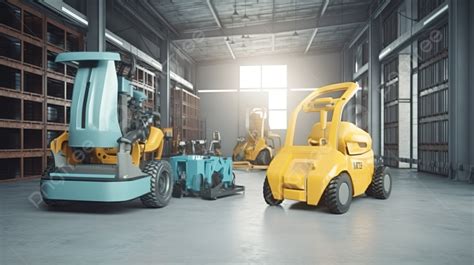 Factory Automation 3d Render Of Forklift Warehouse Robot And Drone Integration Background