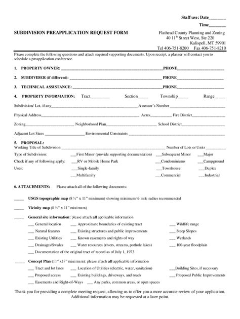 Fillable Online Flathead Mt SUBDIVISION PREAPPLICATION REQUEST FORM