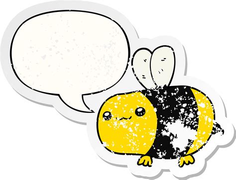 Cartoon Bee And Speech Bubble Distressed Sticker 10769577 Vector Art At