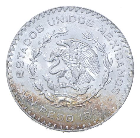 Choice Uncirculated 1964 Mexico Mexican Un Peso Silver Coin Large