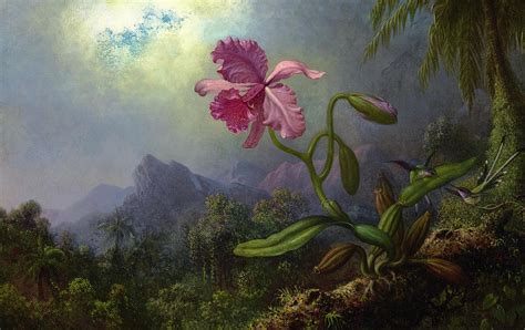 Two Hummingbirds With An Orchid Date Painting By Martin Johnson