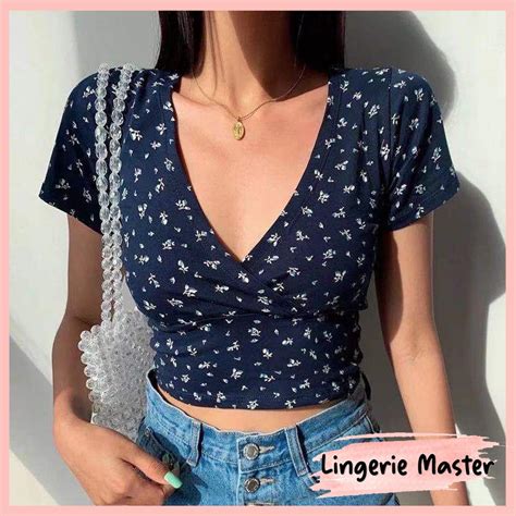 Jual Lingerie Master T Korean Sexy Crop Top Atasan V Neck