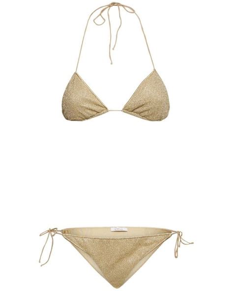 Oséree Lumière Maillot Triangle Bikini Set in Metallic Lyst