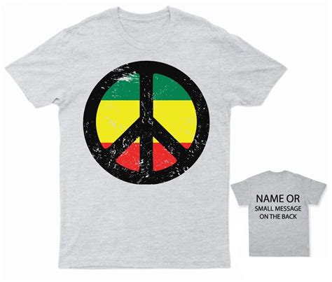 Rasta Peace Symbol T Shirt Reggae Music Inspired Tee With Custom Back