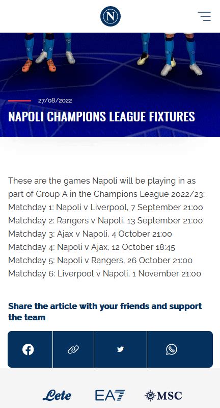 Napoli Champions League Fixtures : r/sscnapoli