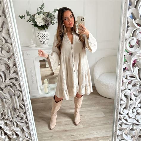 Robe Ample En Gaze De Coton Beige