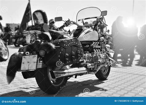 Vintage Rare Retro Old Motorcycle on the Street Black and White ...