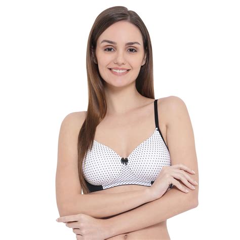 Clovia Padded Non Wired Polka Print Full Cup T Shirt Bra White Buy