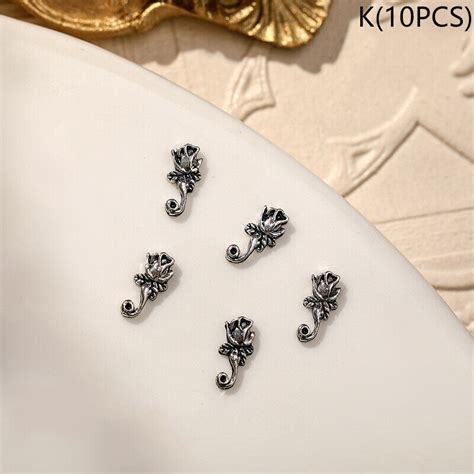 10pcs 3d Rose Nail Art Ornament Alloy Nail Art Charms Diy Retro Flower