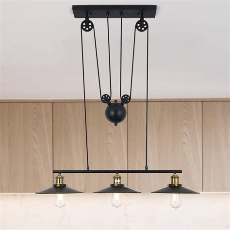 3 Lights Pulley Ceiling Pendant Light Retro Industrial Vintage