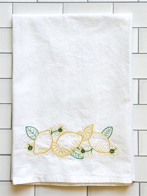 Embroidered Kitchen Towel Vintage Inspired Lemon Towel Dish Towel Tea