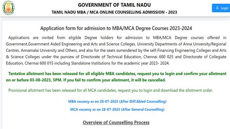 TANCET MBA 2023 Tentative Seat Allotment Result Out Confirm Allotment