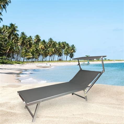 Lit De Plage De Mer Avec Toit Pliant En Aluminium Sundeck Grey Rimini