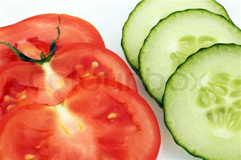 Sliced Tomato And Cucumber With Lettuce Stock Image Colourbox