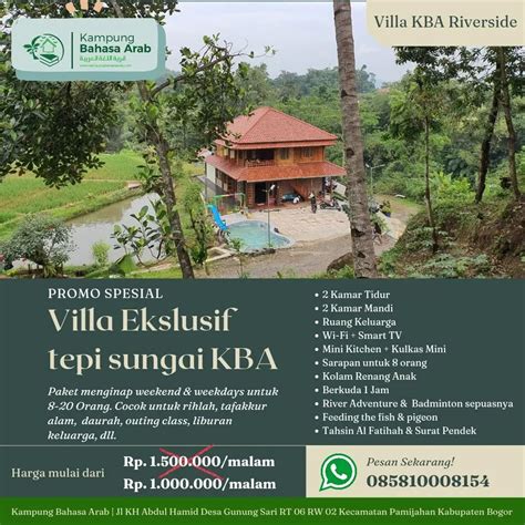 Villa Kba Riverside Disewakan Kampung Bahasa Arab Al Qur An Bisa