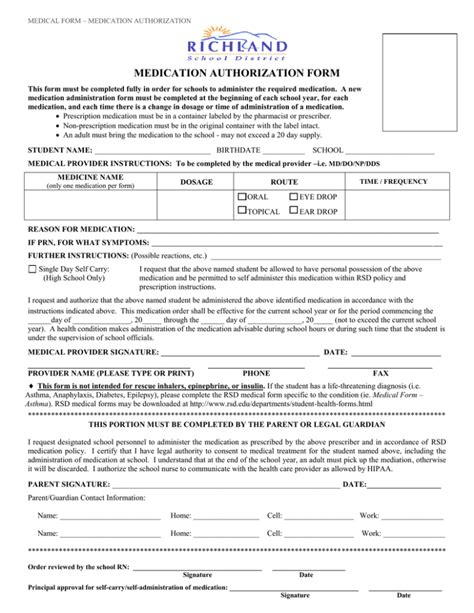 Medication Authorization Form