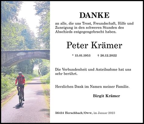 Traueranzeigen von Peter Krämer rz trauer de